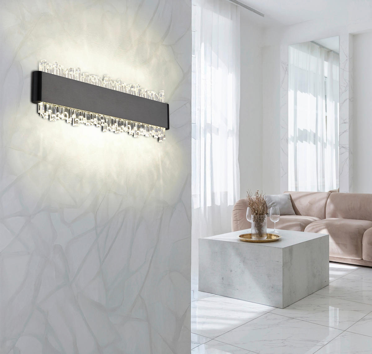 GLOBO Wandleuchte schwarz grau Aluminium Metall B/H/L: ca. 6,5x30,5x14,5 cm Wandleuchte-Stalagmita - schwarz/grau (14,50/6,50/30,50cm) - GLOBO