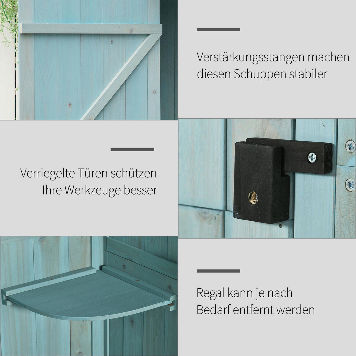 Outsunny Gartenhaus hellblau B/H/L: ca. 54x179x77 cm Gartenhaus mit Regalböden - hellblau/grün (77,00/54,00/179,00cm) - Outsunny