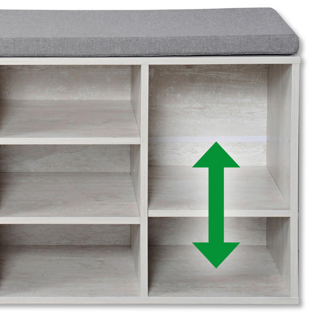 Kesper Schuhschrank mit Sitzkissen weiß Spanplatte B/H/L: ca. 29,5x48x103,5 cm Schuhschrank_mit_Sitzkissen - weiß/grau (103,50/29,50/48,00cm) - Kesper