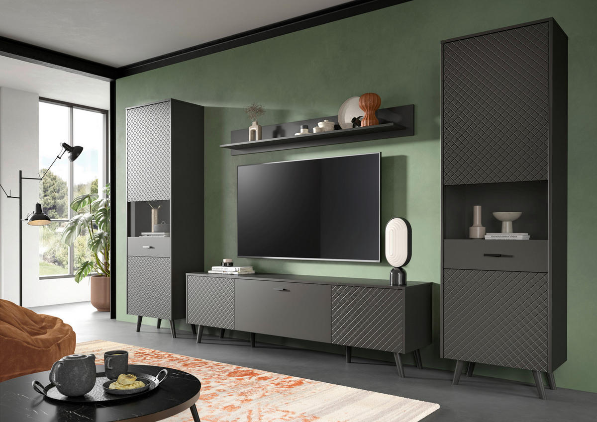 Wohnwand LINEA grau schwarz B/H/T: ca. 331x195x40 cm LINEA - schwarz/grau (331,00/195,00/40,00cm) - xonox.home