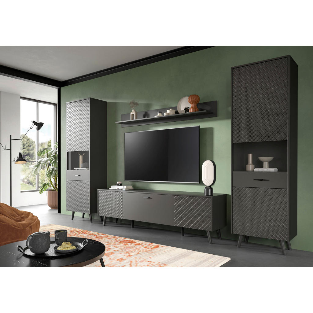 Thumbnail - Wohnwand LINEA grau schwarz B/H/T: ca. 331x195x40 cm