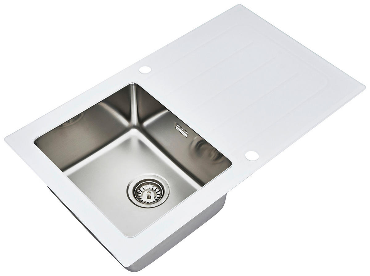 Respekta Einbauspüle New York 86 x 50 W weiß Glas Edelstahl B/H/T: ca. 86x21x50 cm New York 86 x 50 W - weiß (86,00/21,00/50,00cm) - Respekta