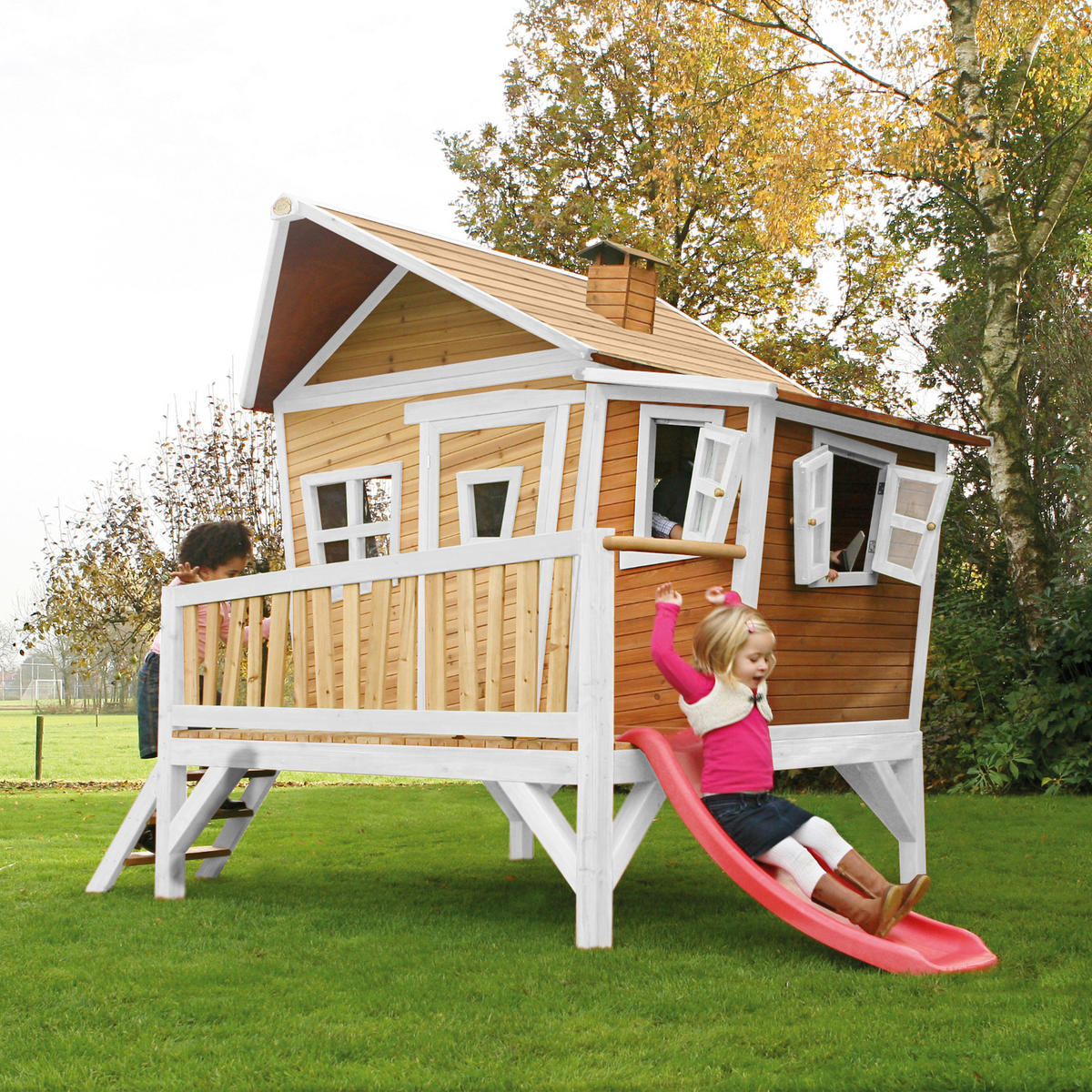 AXI Spielhaus Emma braun B/H/L: ca. 349x227x193 cm Emma - braun/weiß (193,00/349,00/227,00cm) - AXI