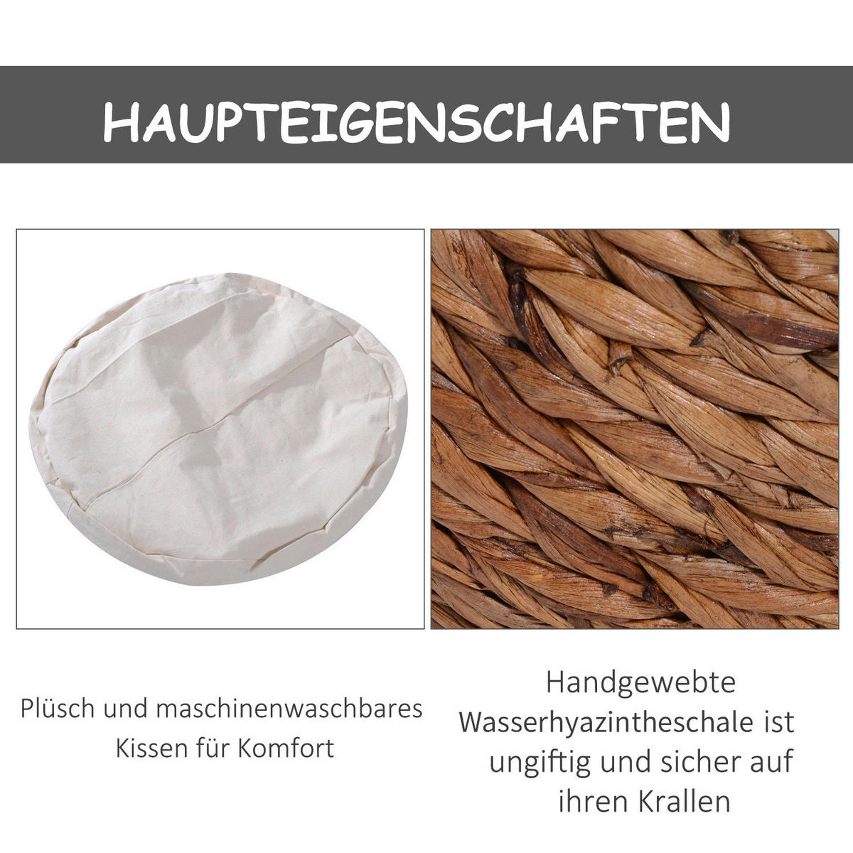 PawHut Katzenhaus natur Wasserhyazinthe H/L: ca. 60x42 cm Katzenhaus - natur (42,00cm) - PawHut