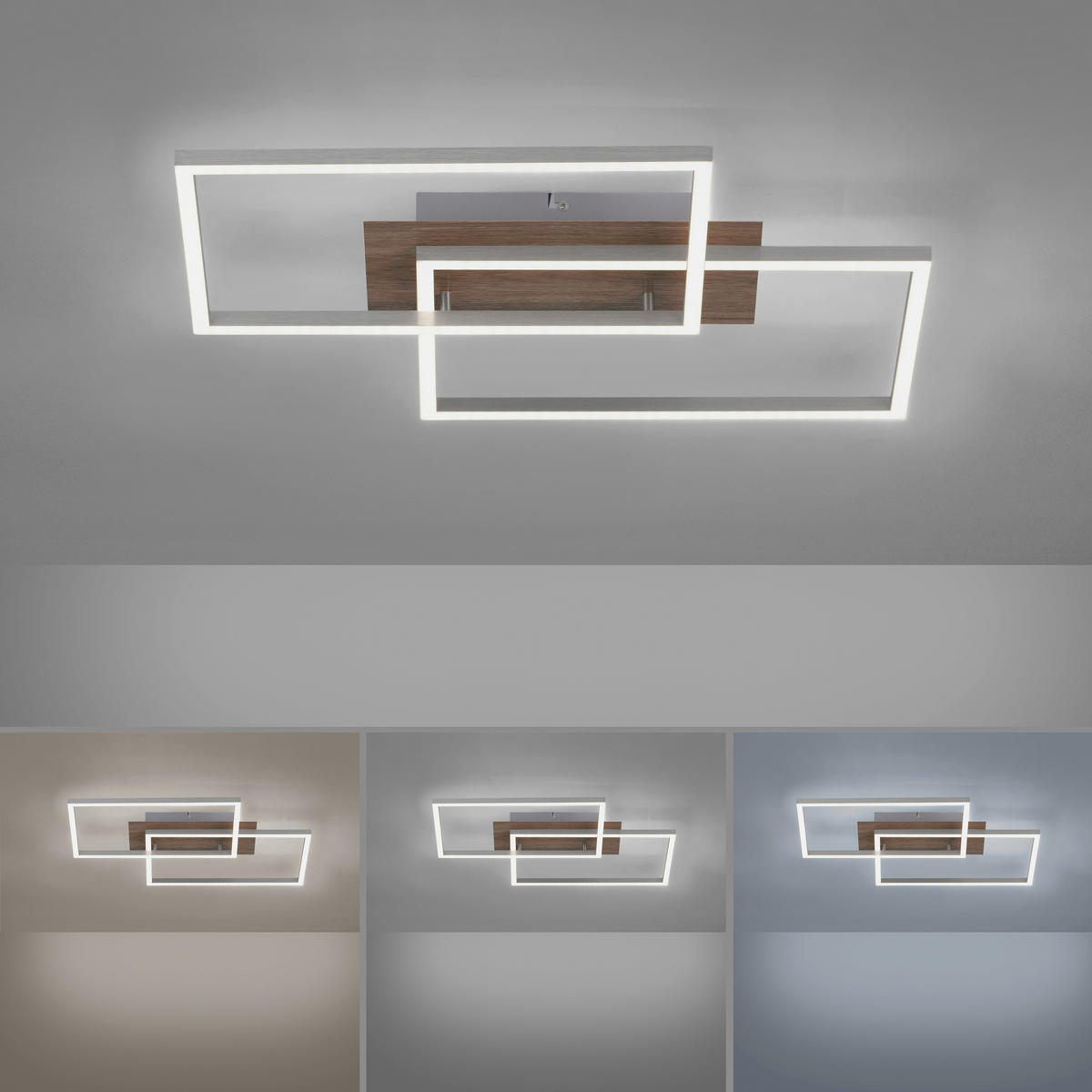 Just Light Deckenleuchte PN14018-78  Iven stahlfarbig natur Aluminium Stahl Kunststoff B/H/L: ca. 42x7x50 cm Iven - natur/stahlfarbig (50,00/42,00/7,00cm) - Just Light