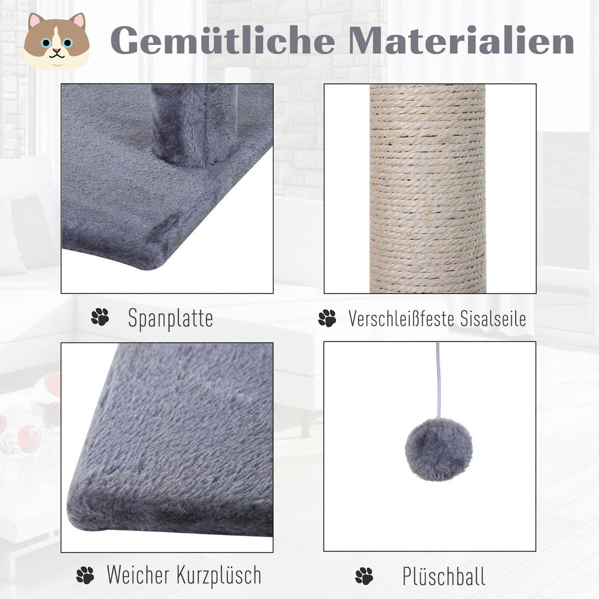 PawHut Katzenbaum grau Spanplatte B/H/L: ca. 36x70x50 cm Katzenbaum - grau (50,00/36,00/70,00cm) - PawHut