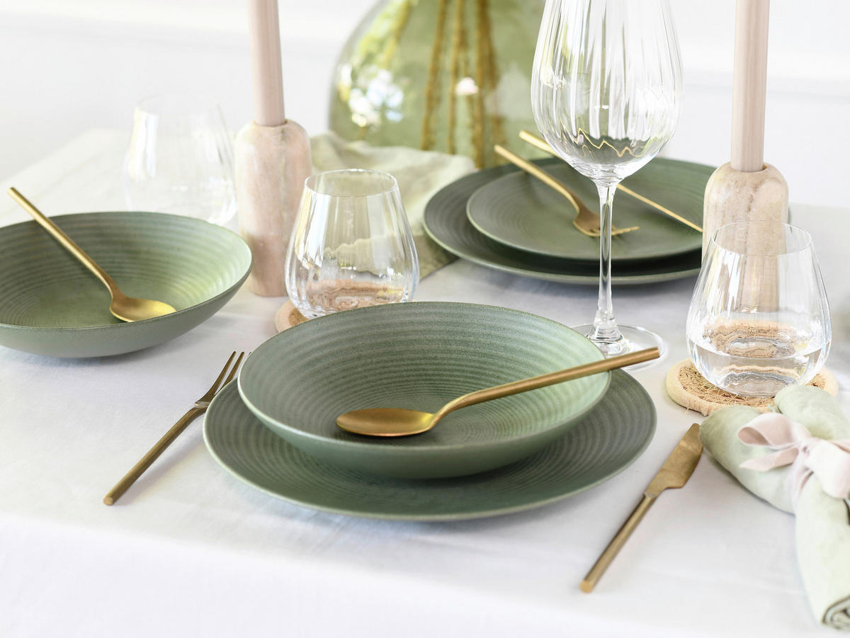 CreaTable Tafelservice Catania Eukalyptus grün Steinzeug 12 tlg. Catania Eukalyptus - grün - CreaTable
