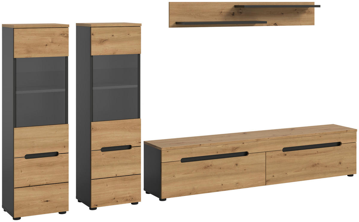 Wohnwand Canu basaltgrau Nachbildung Artisan Oak Nachbildung B/H/T: ca. 272x141x33 cm Canu - basaltgrau (272,00/141,00/33,00cm) - xonox.home