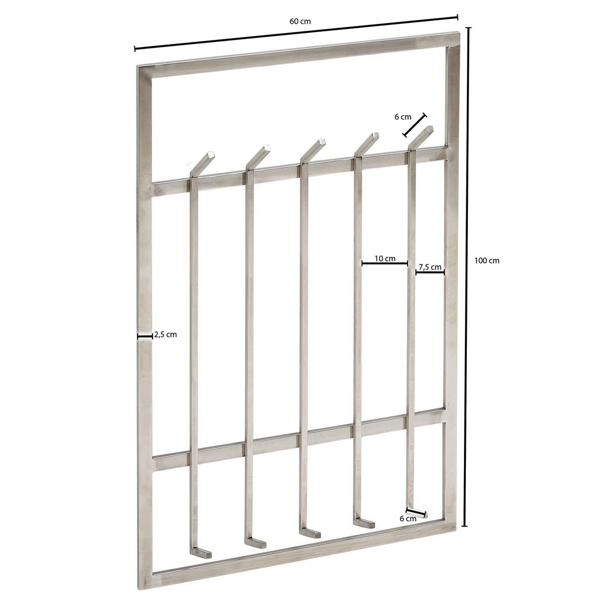 Garderobe silber B/H/T: ca. 60x100x7,5 cm Garderobe - silber (60,00/100,00/7,50cm) - Wohnling
