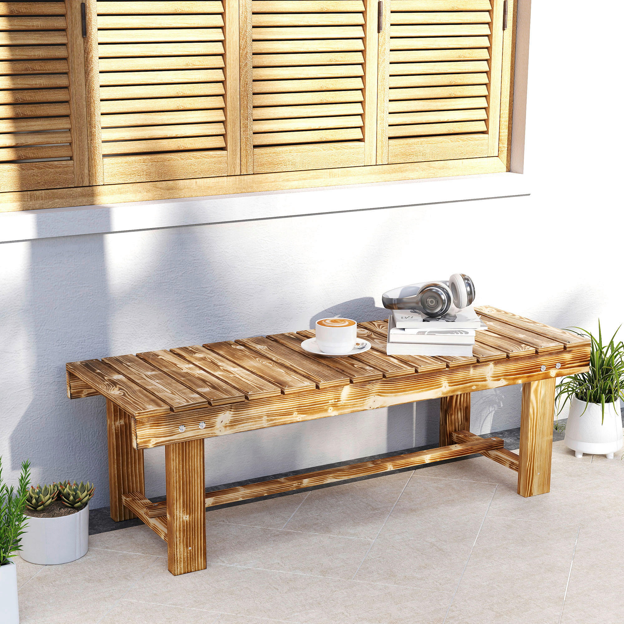 Outsunny Gartenbank braun Holz B/H/L: ca. 38x35x110 cm Gartenbank - braun (110,00/38,00/35,00cm) - Outsunny