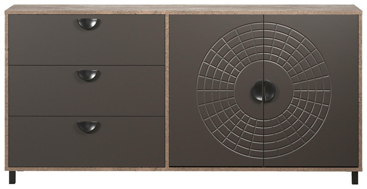 Sideboard Fusion Eiche dunkel Nachbildung bronze Optik B/H/T: ca. 176x86x42 cm Fusion - Eiche/bronze (176,00/86,00/42,00cm)