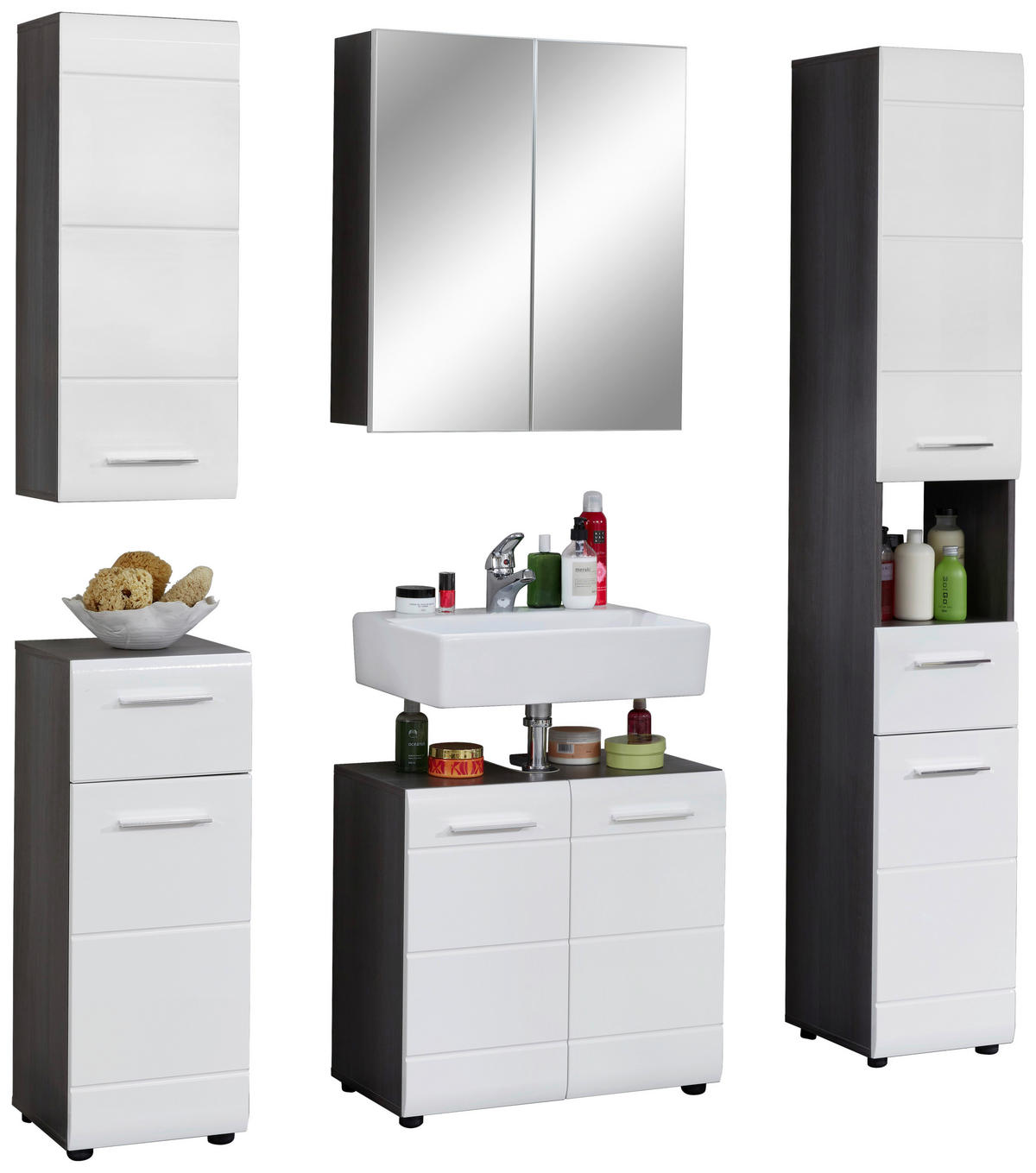 Badhängeschrank Line Rauchsilber Nachbildung weiß Hochglanz B/H/T: ca. 30x77x23 cm Line - weiß (30,00/77,00/23,00cm)