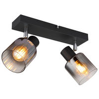 GLOBO Spot JACK 80400208 Rauch klar schwarz Metall Glas B/H/L: ca. 26x13,5x8 cm E14 2 Brennstellen JACK - klar/schwarz (8,00/26,00/13,50cm) - GLOBO