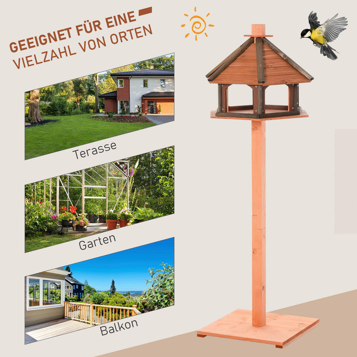 PawHut Vogelhaus natur Holz B/H/L: ca. 52x130x52 cm Vogelhaus - natur (52,00/52,00/130,00cm) - PawHut