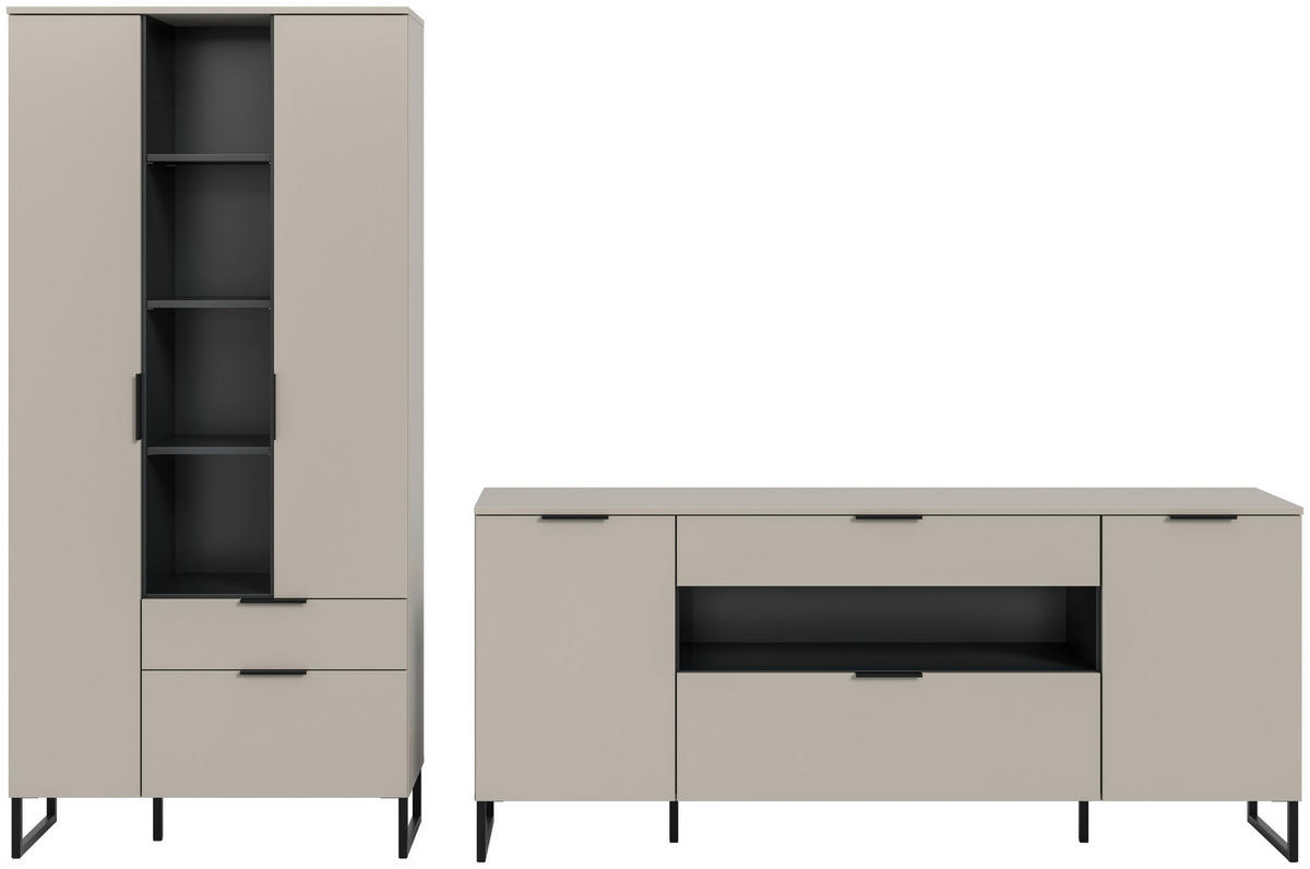 Wohnwand Noida Kaschmirgrau Nachbildung schwarz B/H/T: ca. 240x192x41 cm Noida - schwarz (240,00/192,00/41,00cm) - xonox.home
