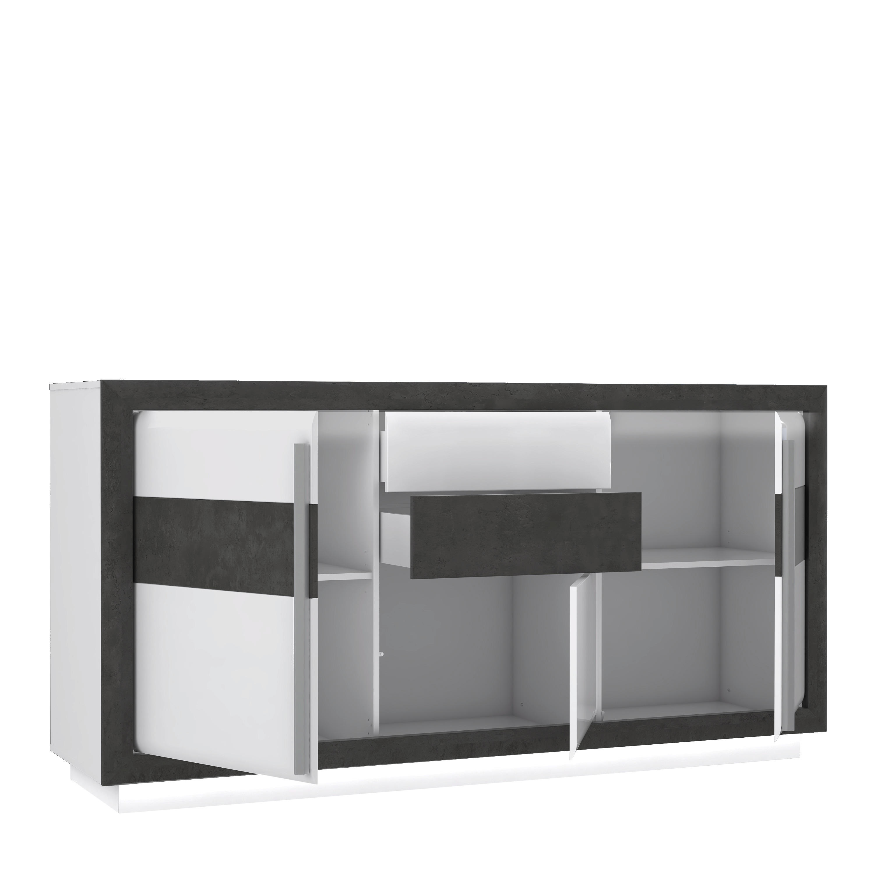 Sideboard  weiß Hochglanz Beton dunkel Optik B/H/T: ca. 193x98x53 cm Canne_Sideboard CQNK232B-C662 - weiß/Alu (193,00/98,00/53,00cm)