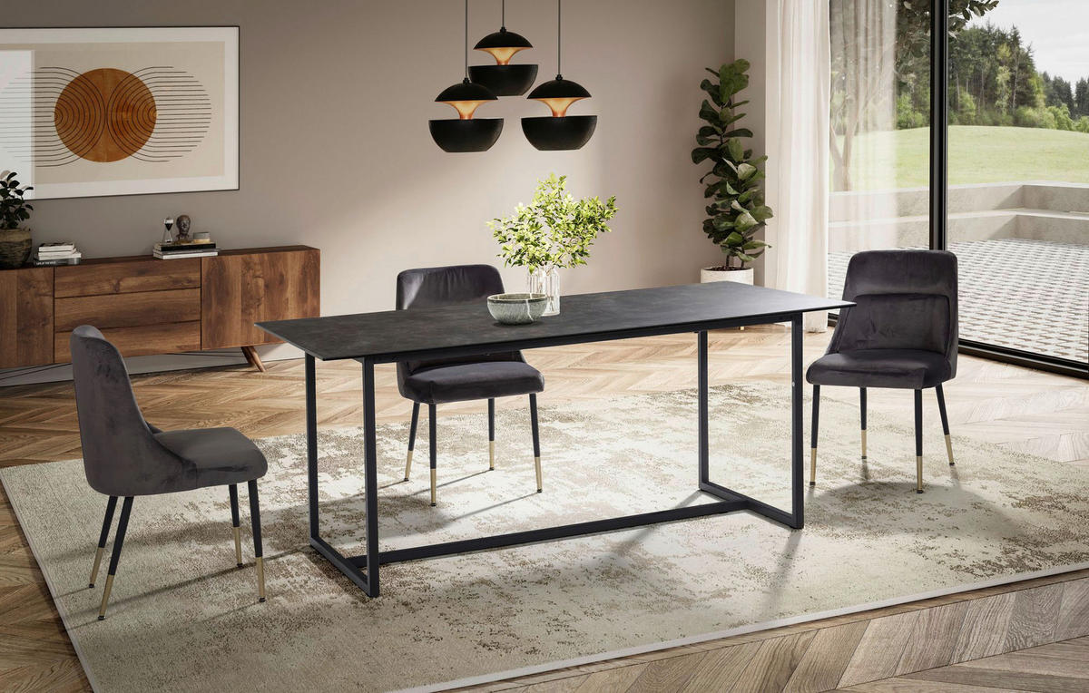 Esstisch schwarz Marmor Optik B/H/T: ca. 180x76x90 cm Esstisch - schwarz (180,00/76,00/90,00cm) - Wohnling