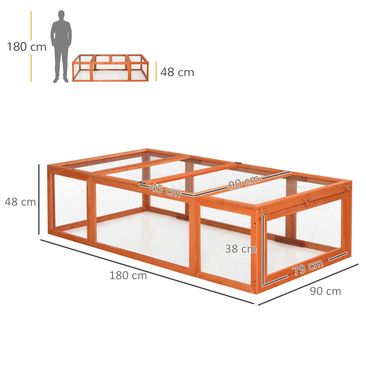 PawHut Stall orange Holz B/H/L: ca. 90x180x48 cm Kleintierstall - orange (48,00/90,00/180,00cm) - PawHut