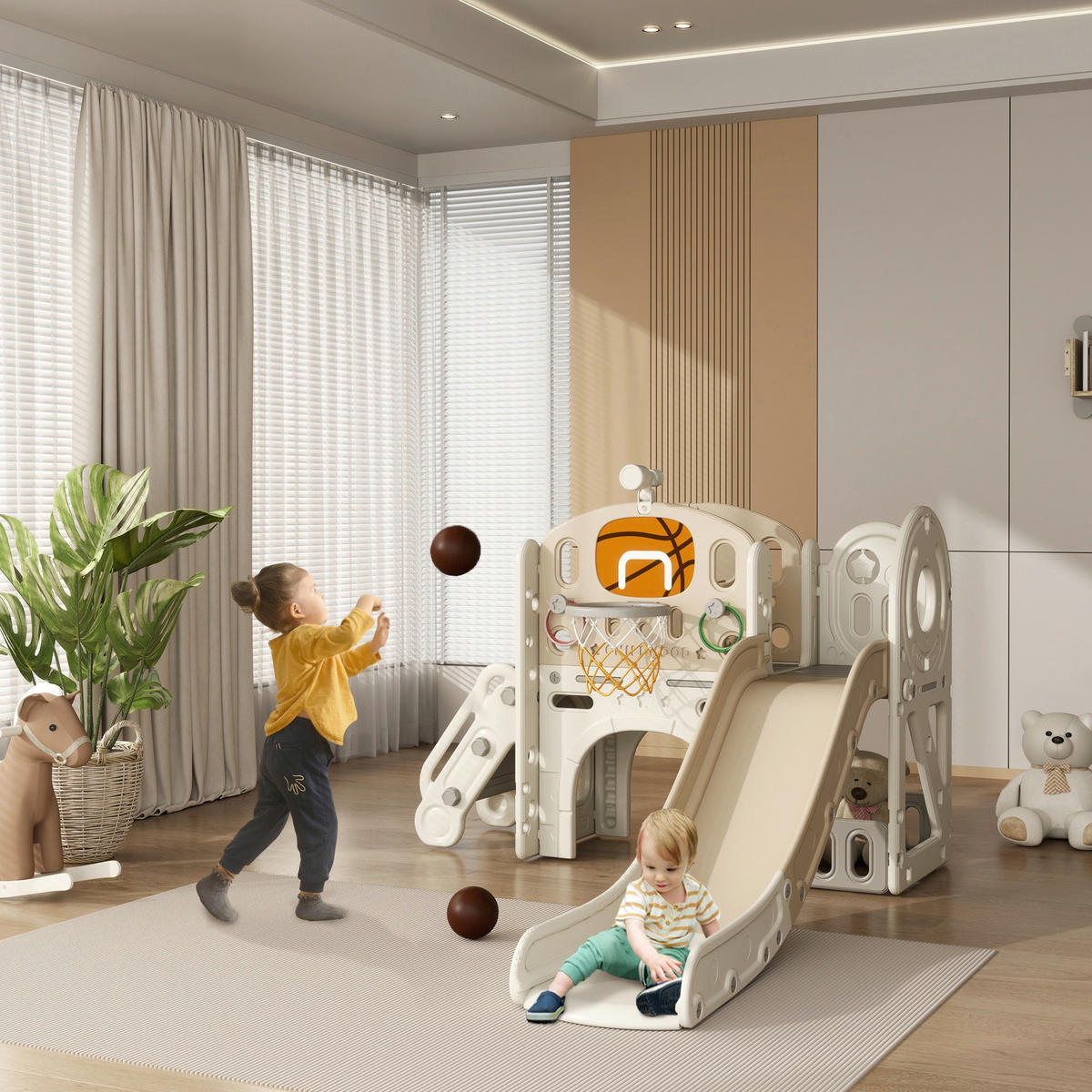 AIYAPLAY Kinderrutsche cremeweiß B/H/L: ca. 153x111x186 cm Kinderrutsche - cremeweiß (186,00/153,00/111,00cm) - AIYAPLAY