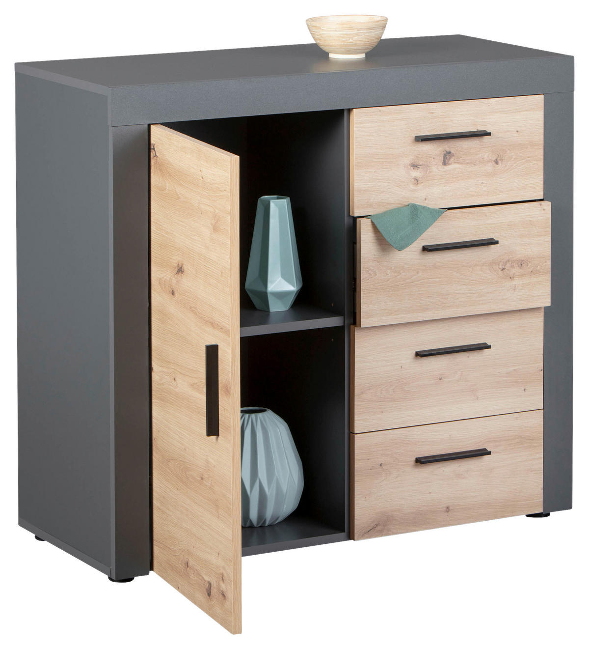 Kommode Corbeto 1T4S anthrazit Artisan Nachbildung B/H/T: ca. 94x86x40 cm Corbeto 1T4S - anthrazit (94,00/86,00/40,00cm) - Inter Link