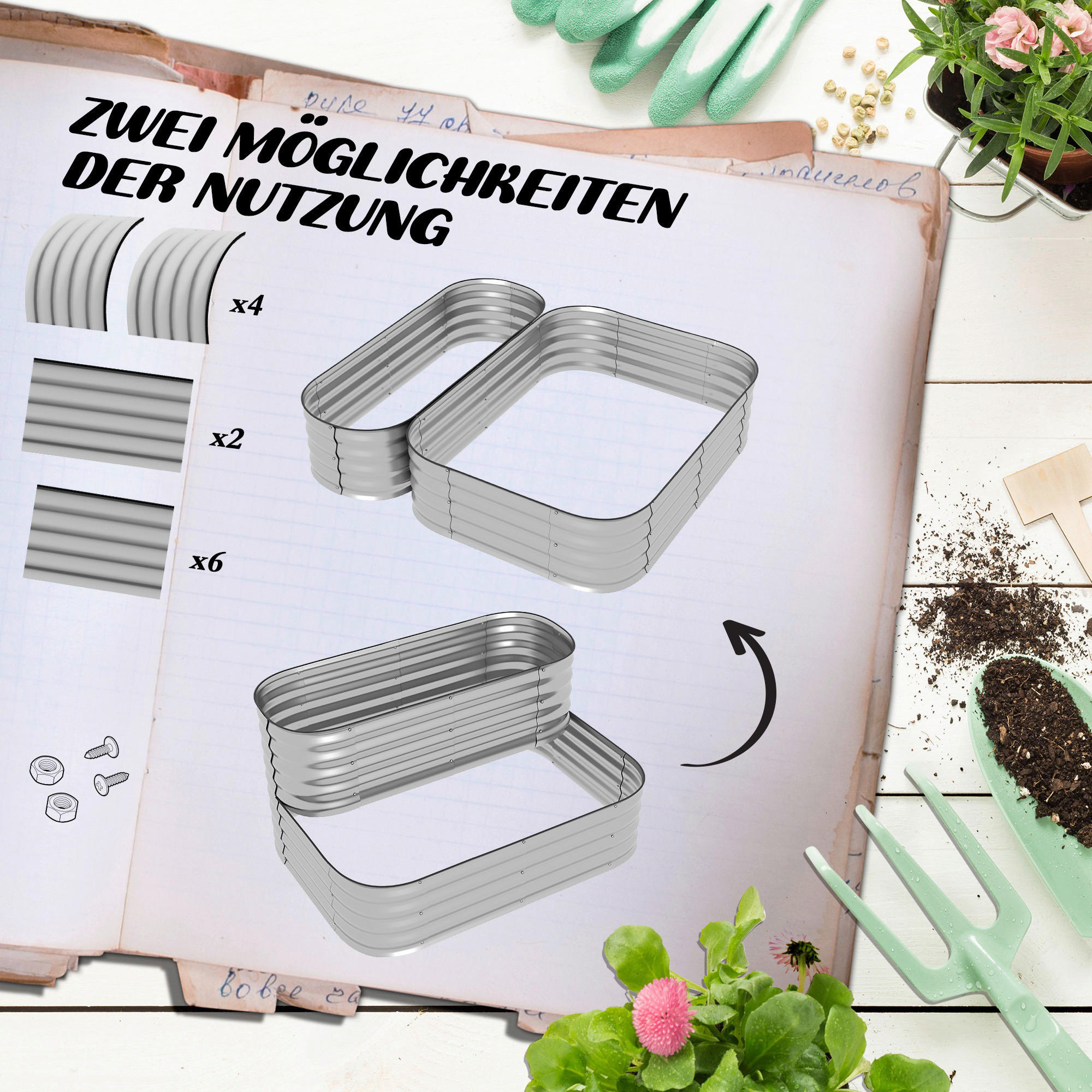 Thumbnail - Outsunny Hochbeet silber Metall B/H/L: ca. 90x30x120 cm