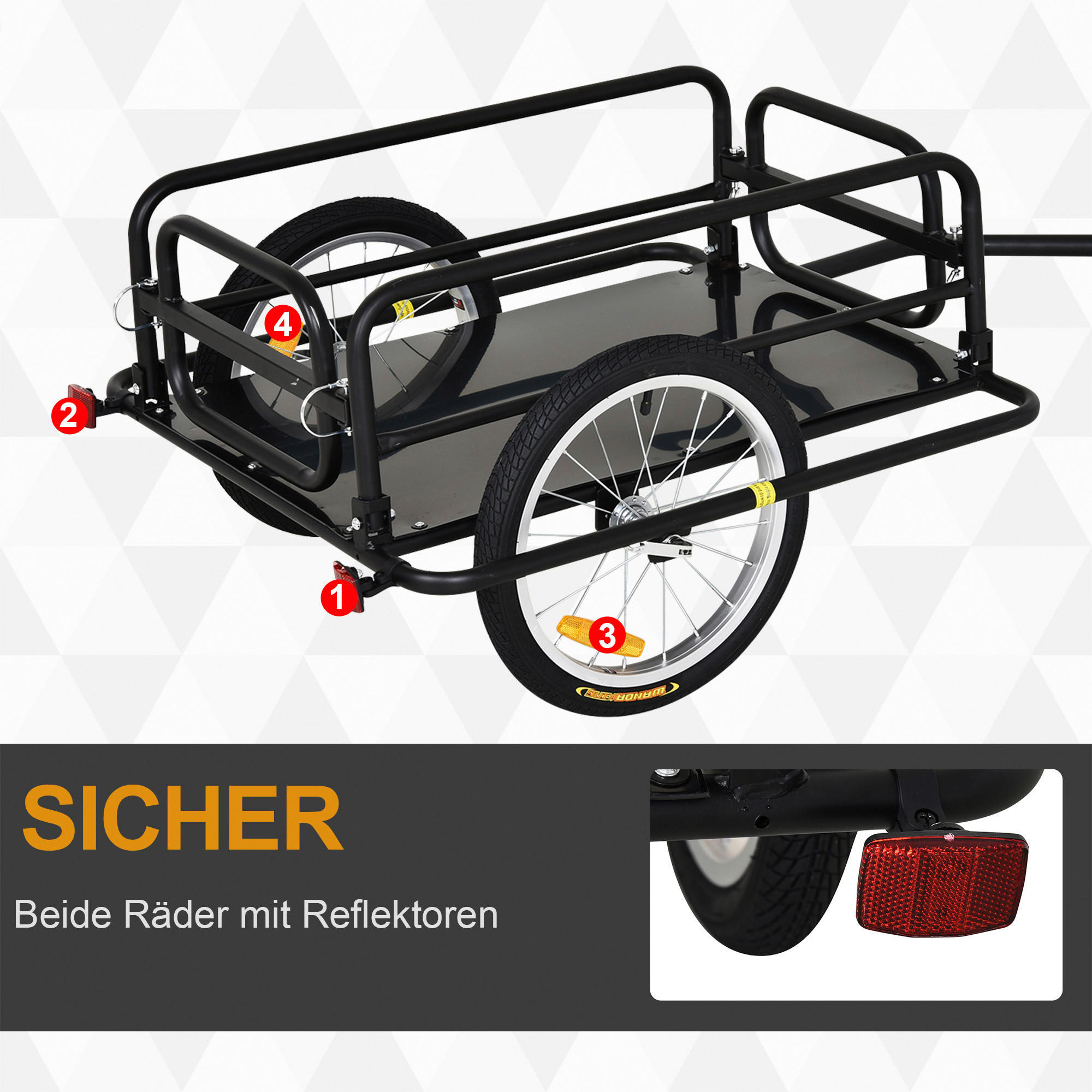 HOMCOM Fahrradanhänger schwarz schwarz B/H/L: ca. 715x139x49 cm Lastenanhänger - schwarz (49,00/715,00/139,00cm) - HOMCOM