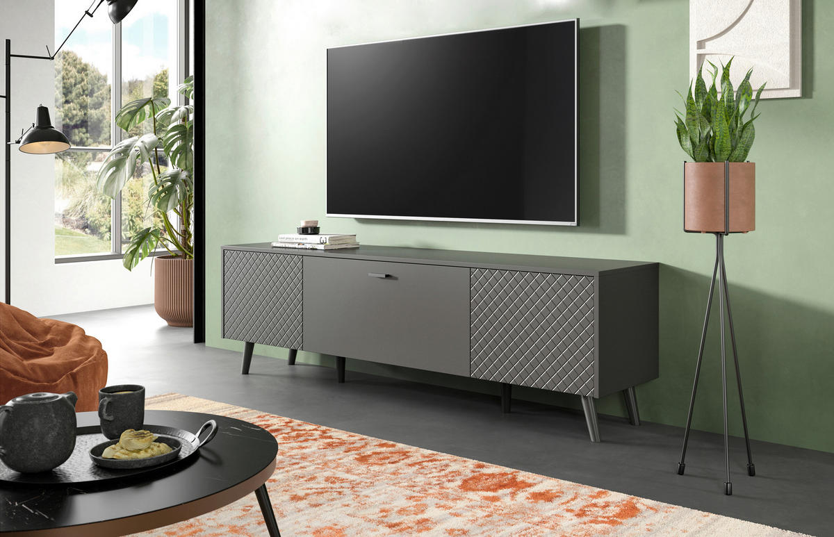 Lowboard LINEA grau schwarz B/H/T: ca. 185x55x40 cm LINEA - schwarz/grau (185,00/55,00/40,00cm) - xonox.home