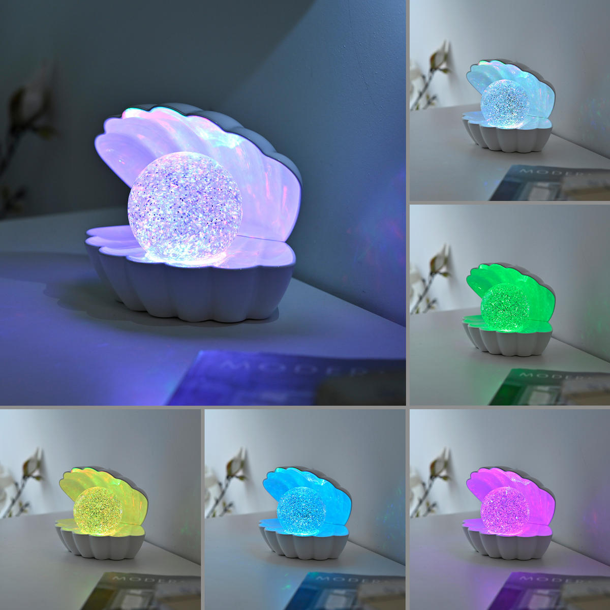 Just Light LED-Dekoleuchte weiß Kunststoff B/H/D: ca. 18x13x14,8 cm LED-Dekoleuchte_Muschel - weiß (14,80/13,00cm) - Just Light