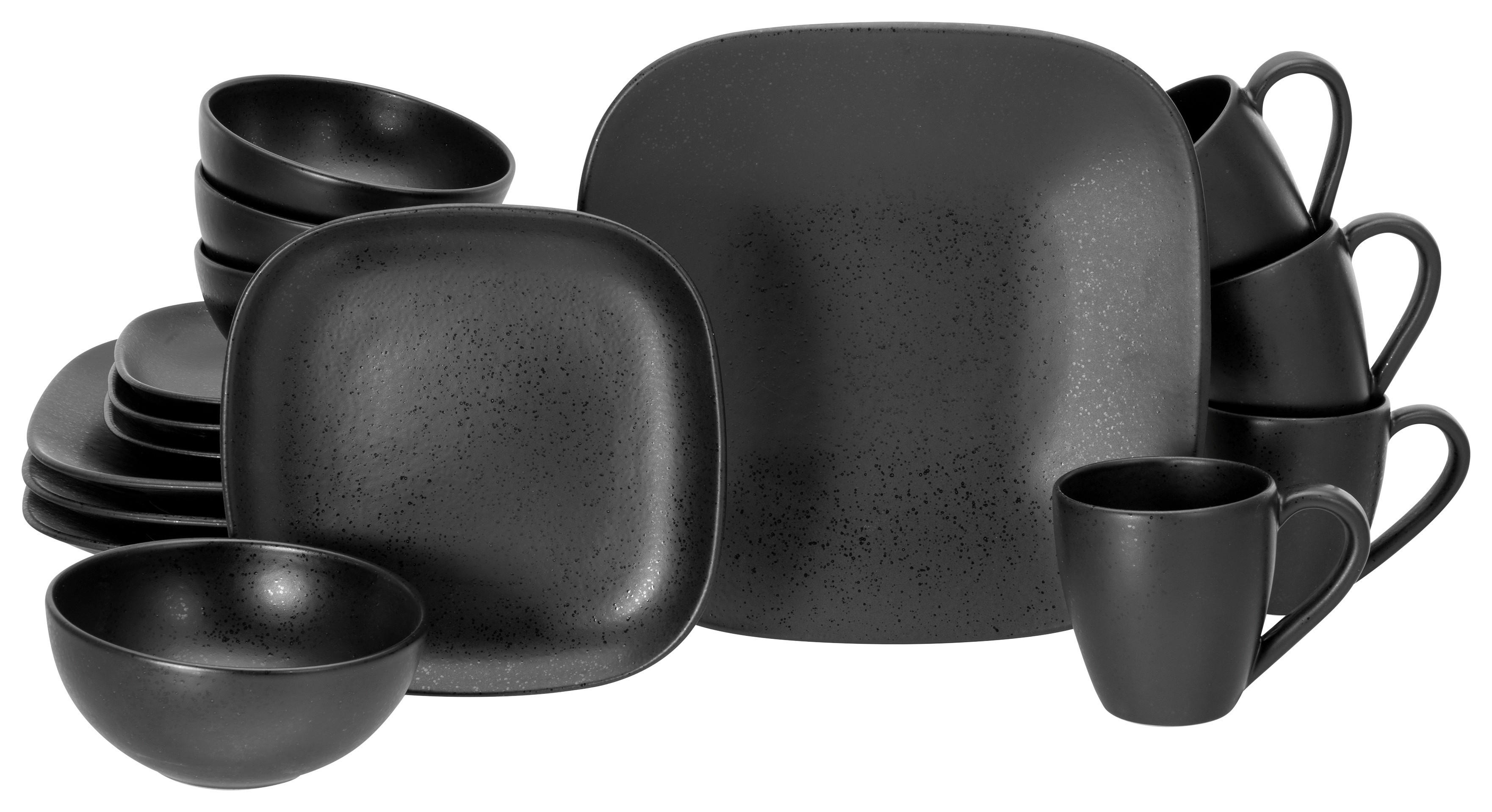 CreaTable Kombiservice Magic Black Square schwarz Steinzeug 16 tlg. Magic Black Square - schwarz - CreaTable