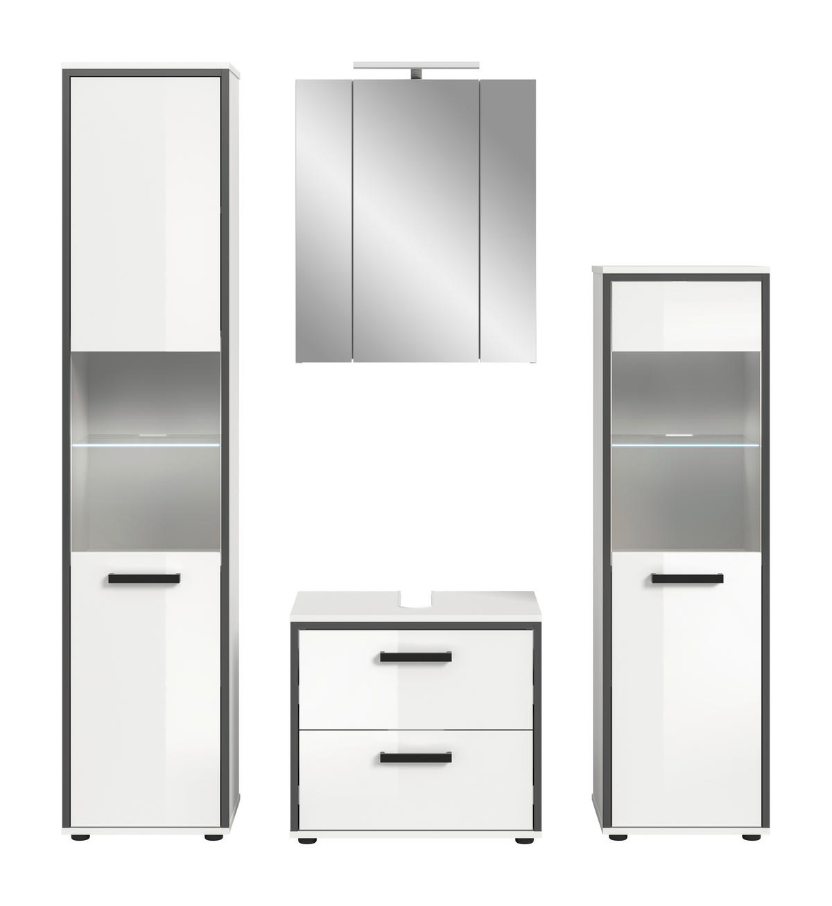 Badblock KOJAK weiß Hochglanz anthrazit grau B/H/T: ca. 171x188x37 cm KOJAK - weiß/anthrazit (171,00/188,00/37,00cm) - xonox.home