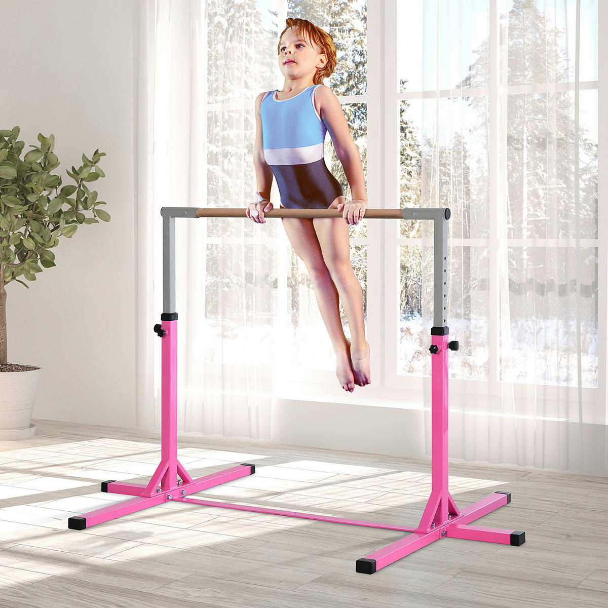HOMCOM Kinder-Gymnastikstange B/H/L: ca. 121x150x194 cm Kinder-Gymnastikstange - rosa (194,00/121,00/150,00cm) - HOMCOM