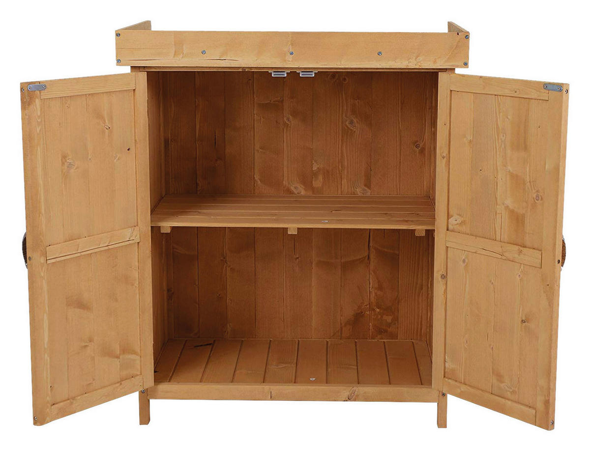 Outsunny Gartenschrank Gartenschrank_mit_2_Fächer - natur (74,00/43,00/88,00cm) - Outsunny