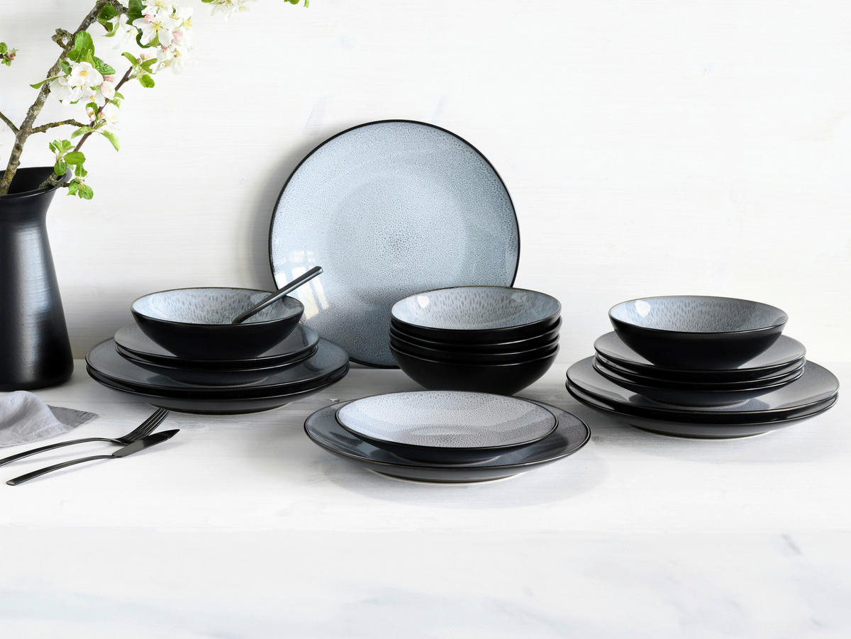 CreaTable Tafelservice Malmö grau Steinzeug 18 tlg. Malmö - schwarz/grau - CreaTable