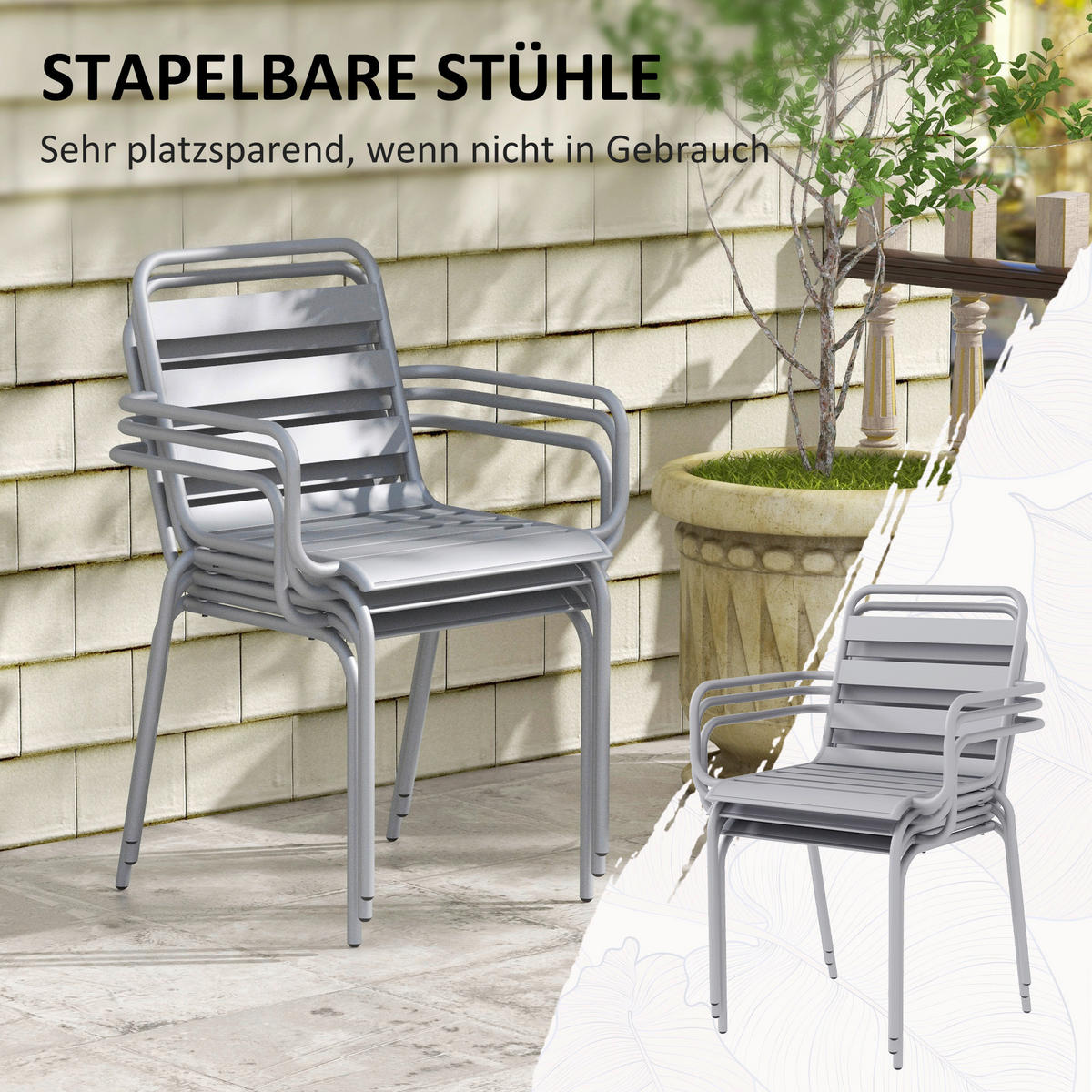 Outsunny Gartensitzgruppe 5tlg. hellgrau Stahl B/H/L: ca. 80x74x80 cm Gartensitzgruppe 5tlg. - hellgrau (80,00/80,00/74,00cm) - Outsunny
