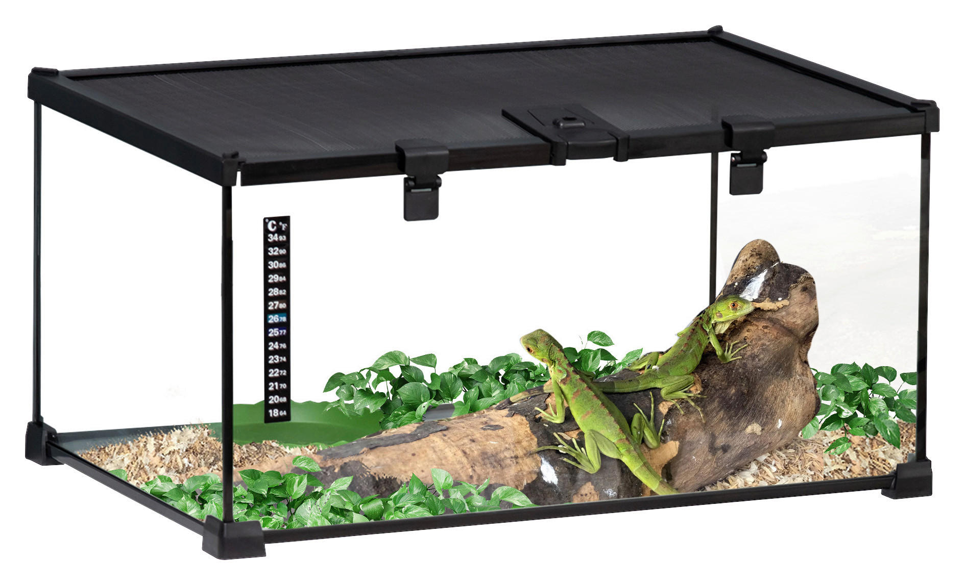 PawHut Terrarium schwarz Edelstahl B/H/L: ca. 30x50x25 cm Terrarium_für_Reptilien - schwarz (25,00/30,00/50,00cm) - PawHut