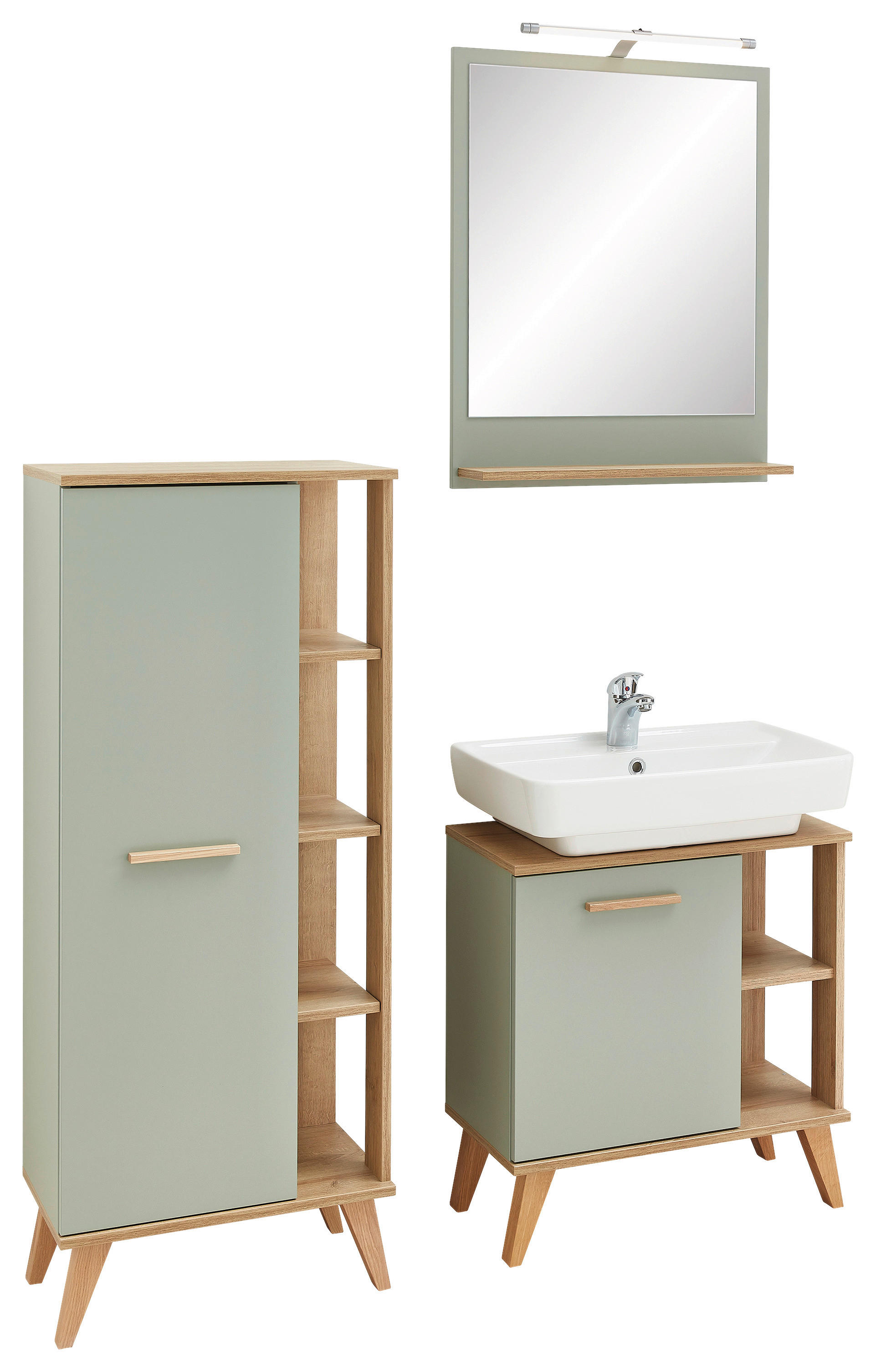 Badezimmer-Set Quickset 963 salbei Nachbildung Eiche Riviera Nachbildung B/H/T: ca. 111x200x33 cm Quickset 963 - Eiche/salbei (111,00/200,00/33,00cm) - Pelipal