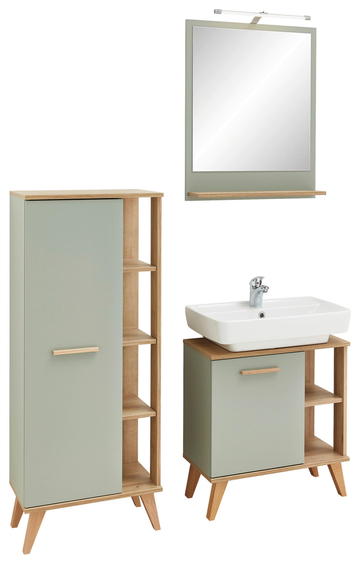 Badezimmer-Set Quickset 963 salbei Nachbildung Eiche Riviera Nachbildung B/H/T: ca. 111x200x33 cm Quickset 963 - Eiche/salbei (111,00/200,00/33,00cm) - Pelipal