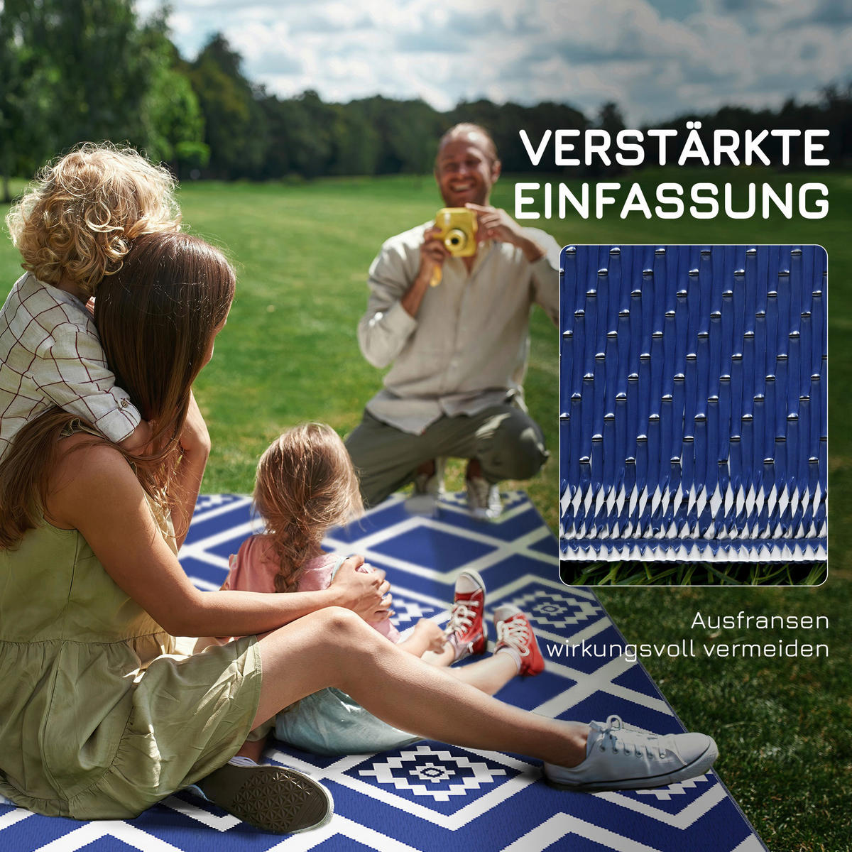 Outsunny Outdoor-Teppich weiß B/H/L: ca. 182x274x0,3 cm Outdoor-Teppich - blau/weiß (0,30/182,00/274,00cm) - Outsunny
