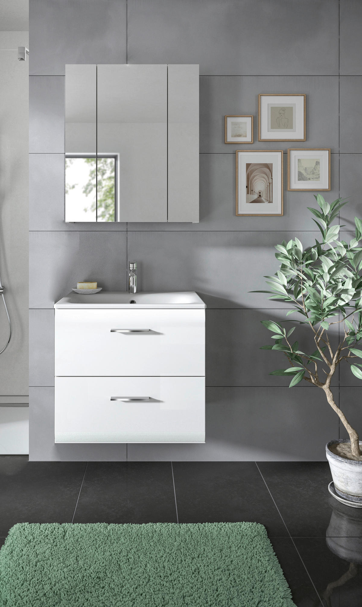 Badezimmer-Set Ice weiß weiß Hochglanz B/H/T: ca. 60x185x46 cm Ice - weiß (60,00/185,00/46,00cm) - xonox.home