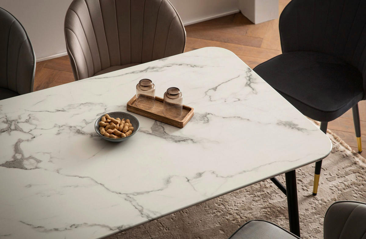 Esstisch weiß Marmor Optik B/H/T: ca. 180x76x90 cm Esstisch - weiß (180,00/76,00/90,00cm) - Wohnling