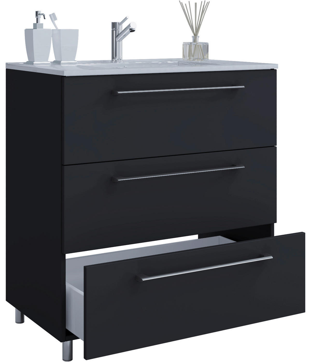 Badblock 2tlg-Schubo weiß schwarz B/H/T: ca. 60x86x46 cm 2tlg-Schubo - weiß/schwarz (60,00/86,00/46,00cm) - VCM Möbel