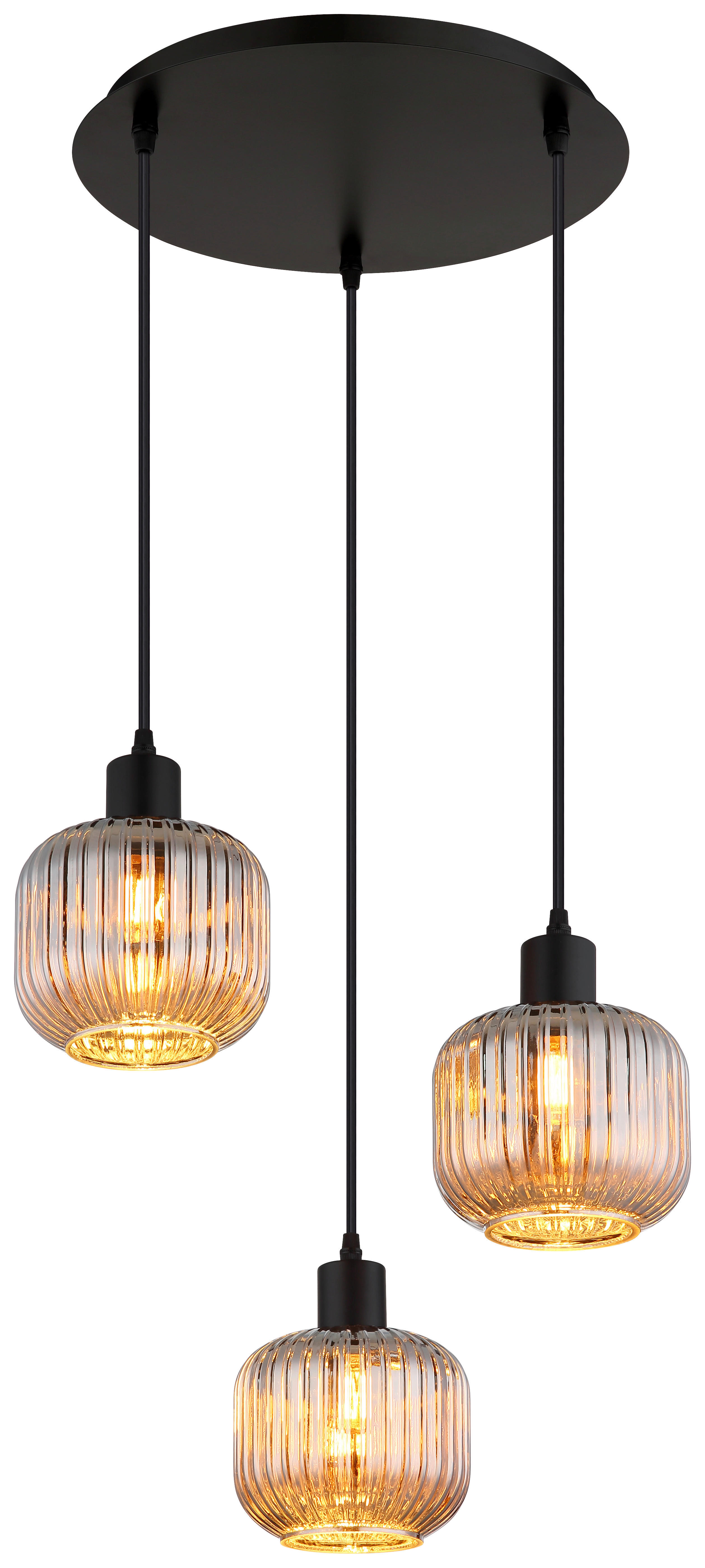 GLOBO Pendelleuchte TOM 30509308 Rauch schwarz Glas Metall H/D: ca. 120x41,8 cm E14 3 Brennstellen TOM - schwarz/Rauch (41,80/120,00cm) - GLOBO