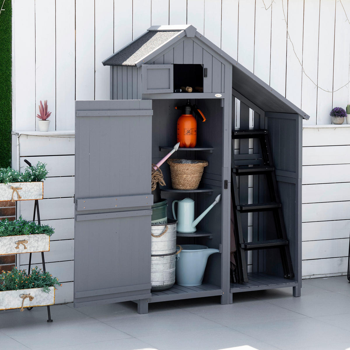 Outsunny Gartenschrank Gartenschrank - grau (129,00/51,50/180,00cm) - Outsunny