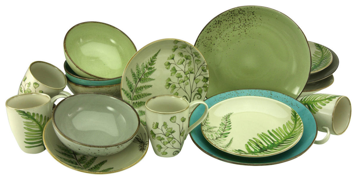 CreaTable Kombiservice Nature Collection Botanica grün Keramik 16 tlg. Nature Collection Botanica - grün - CreaTable