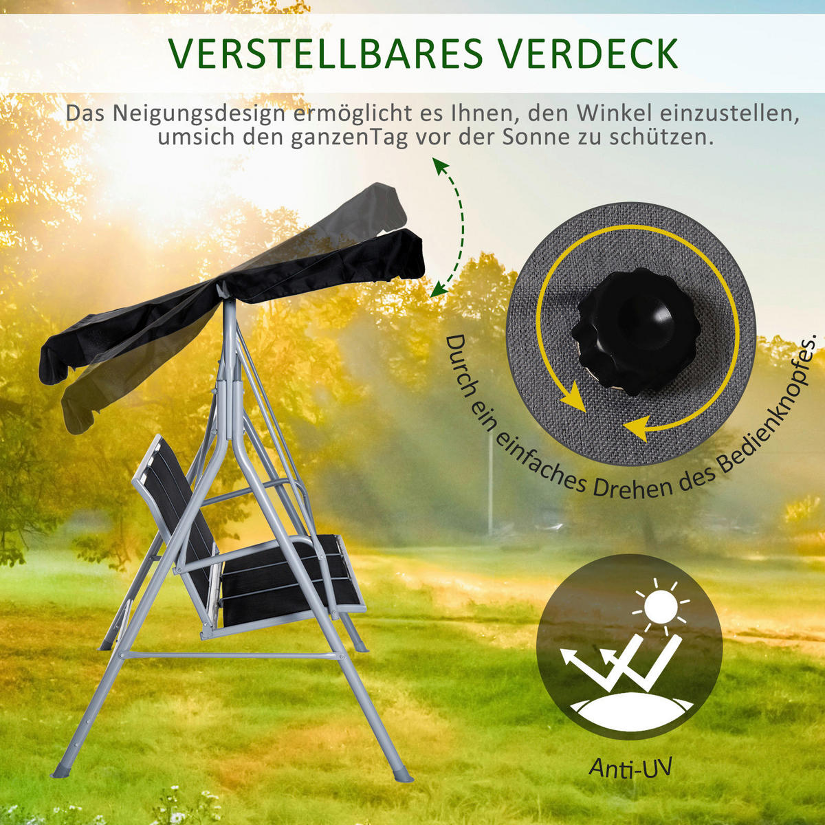 Outsunny Hollywoodschaukel schwarz Metall B/H/L: ca. 110x153x170 cm Hollywoodschaukel mit Dach - schwarz (170,00/110,00/153,00cm) - Outsunny