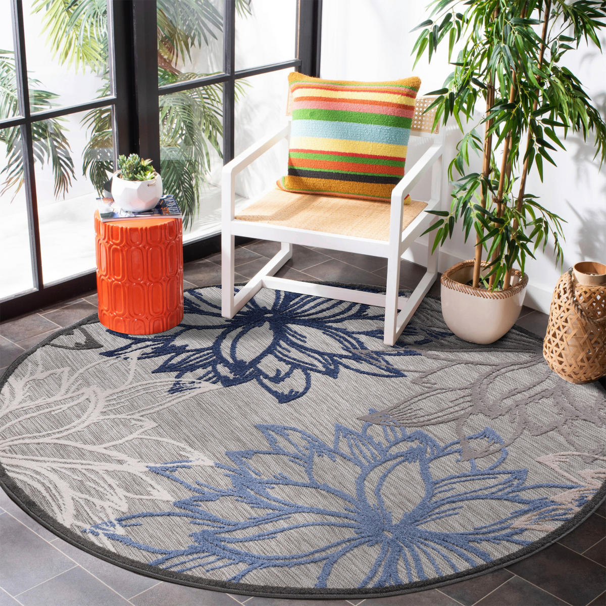 Sanat Outdoorteppich FLORAL grau B/L: ca. 120x120 cm FLORAL - grau (120,00/120,00cm) - Sanat