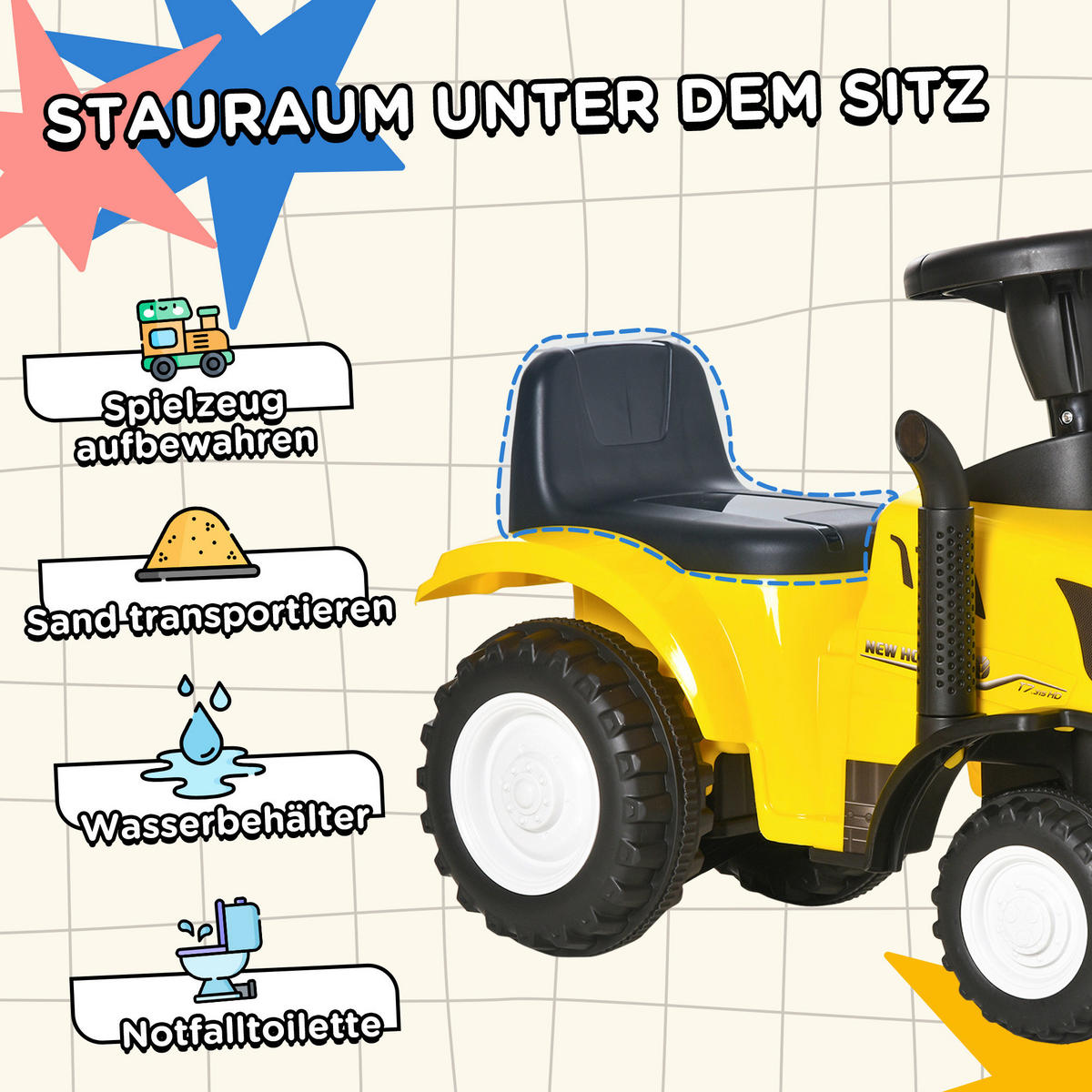 HOMCOM Rutschauto Tettraktor gelb B/H/L: ca. 29x91x44 cm Kinderfahrzeug - gelb (44,00/29,00/91,00cm) - HOMCOM