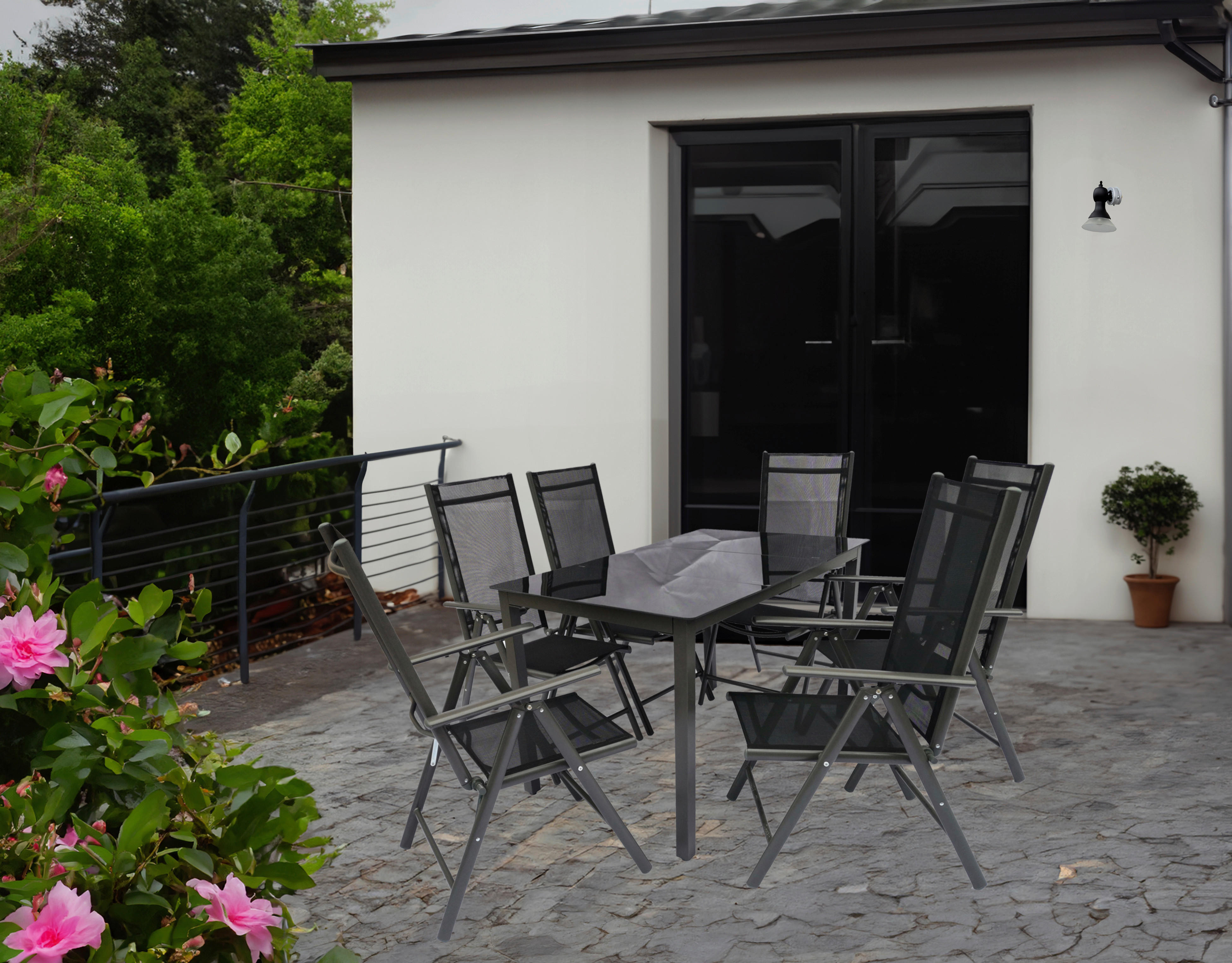 VCM Gartensitzgruppe anthrazit Stahl B/H/L: ca. 140x76x80 cm Gartensitz-/Essgruppe 7 tlg. - anthrazit (80,00/140,00/76,00cm) - VCM