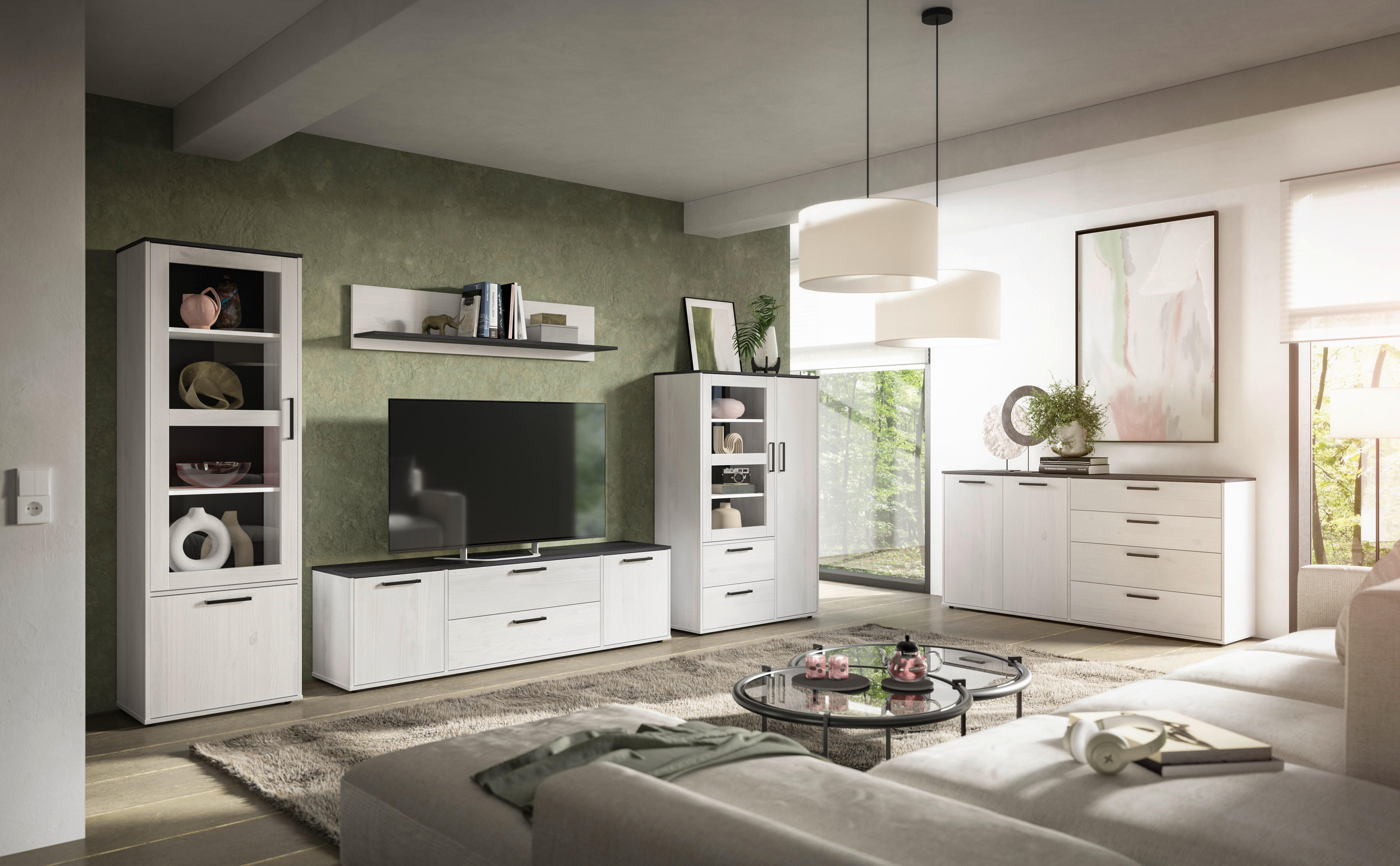 Thumbnail - Highboard Smart 1 Massivholz kiefer weiß schwarz B/H/T: ca. 98x149x40 cm