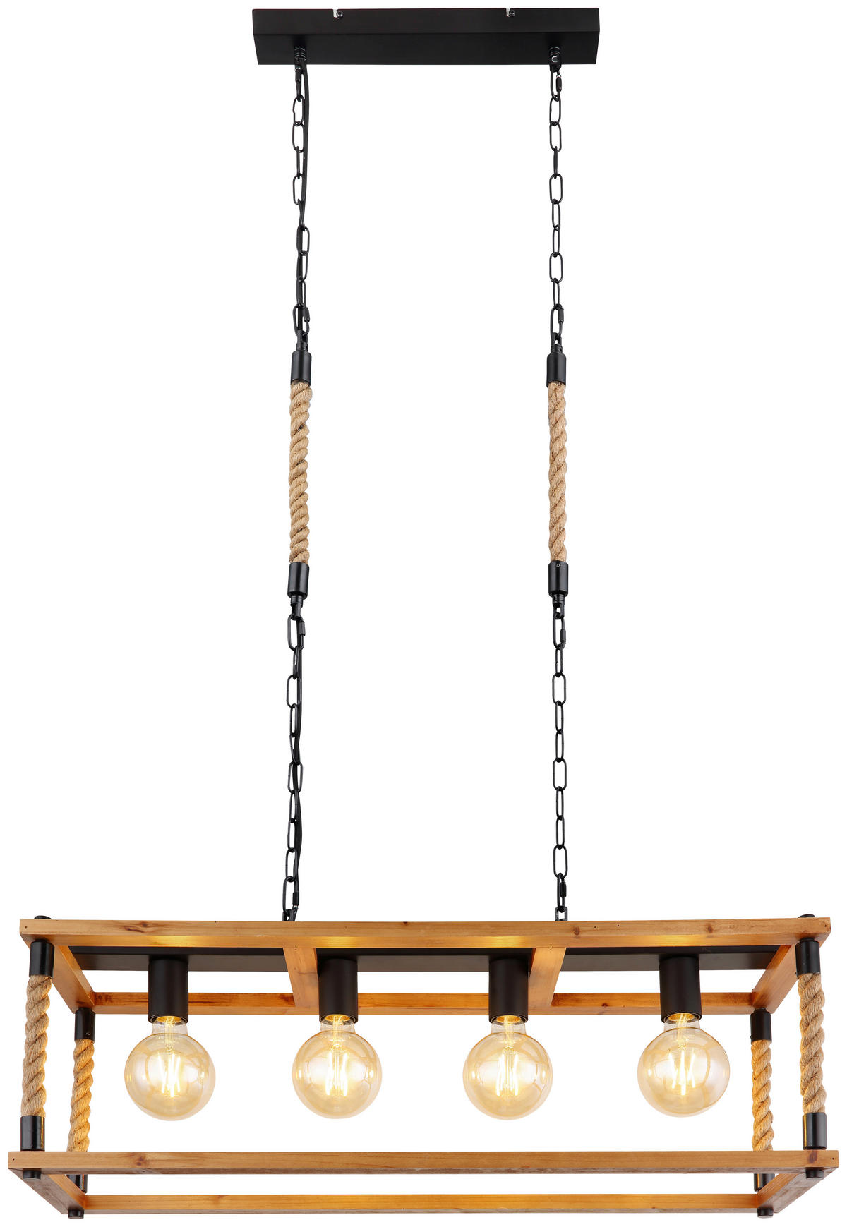 GLOBO Pendelleuchte 15691-4H schwarz braun Metall Holz B/H/L: ca. 25x120x80 cm E27 4 Brennstellen VERNON - braun/schwarz (80,00/25,00/120,00cm) - GLOBO